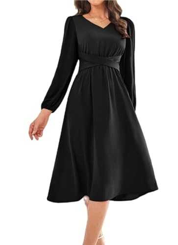 GRACE KARIN 2024 Women's V Neck Dress Casual Long Sleeve A Line Flowy Dresses Party Wedding Guest Dress