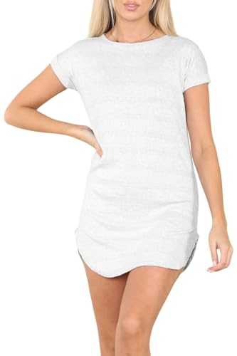 Fashion Star Women Ladies Ribbed Turn Up Sleeve Curved Hem Plain Tshirt Tunic Dress Size 8-26