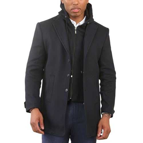 Men's Overcoat Hooded Wool Blend Classic Trench Coat Winter Jacket