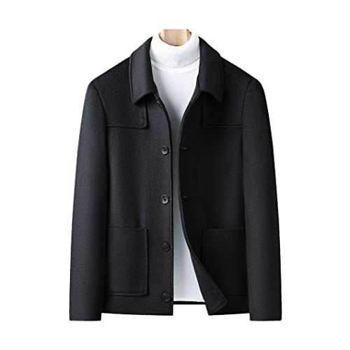 Wool Blend Coat Men Up Office Wear Jacket Winter Casual Outerwear Woolen Overcoat