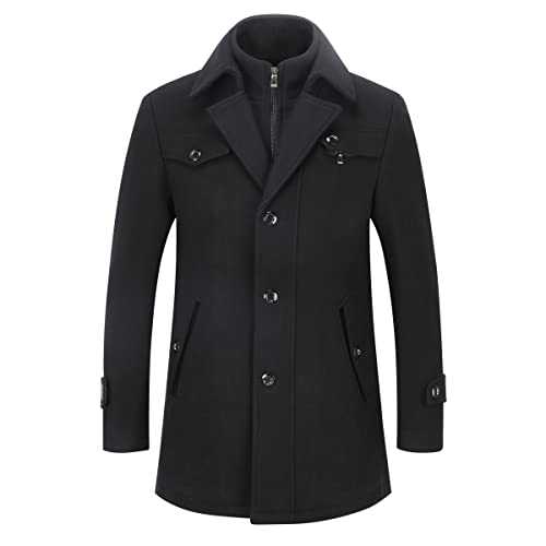 YOUTHUP Mens Wool Trench Coat Winter Thick Peacoat Business Military Coat with Removable Inner Collar