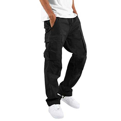 Mens Cargo Trousers Casual Elasticated Waist Work Pants Stretch Slim Fit Tracksuit Bottoms Casual Drawstring Sweatpants Summer Lightweight Trousers Hiking Two Pockets M-4XL