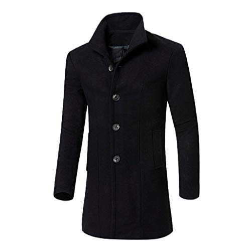 Yowablo Men's Winter Coat Long Slim Fit Men's Coat Winter Coat Black Business Wool Coat for Men