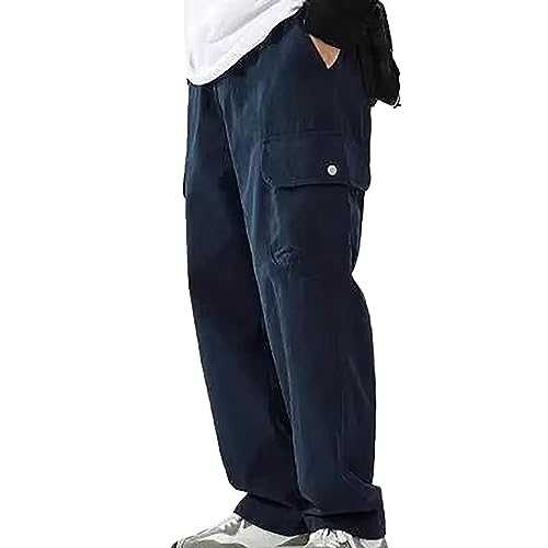 Generisch Casual Cargo Trousers for Men, Solid Colour, Comfortable, Straight Leg, Relaxed Pocket Trousers, Men's Modern Motorpants Men's Summer Lahose Men's Tracksuit Bottoms