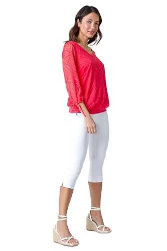 Roman Originals Women Burnout Tie Sleeve Overlay Top - Ladies 3/4 Sleeve V Neck Office Smart Summer Going Out Evening Holiday Blouse Tops