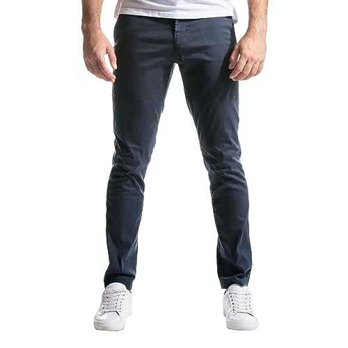 Bauzuoyo Men's Casual Trousers, Business Suit Trousers, Slim Fit Trousers, Lacing, Stretchy, Straight Leg, Elastic, Adjustable Waist, Intelligent Work Trousers, Lightweight, Breathable, Chino Trousers