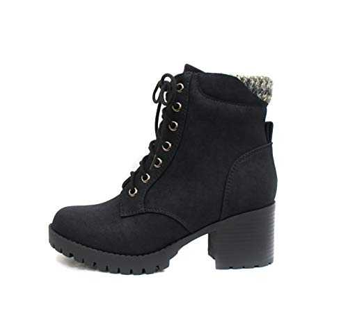 Soda Single Lug Sole Chunky Heel Combat Ankle Boot Lace up w/Side Zipper