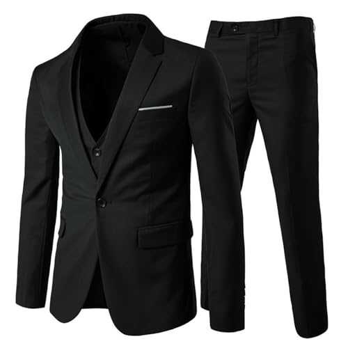 Cloudstyle Mens Suits 3 Piece Slim Fit Wedding Suit One Button Formal Blazer Jackets Waistcoat Trousers, Black, Large-40