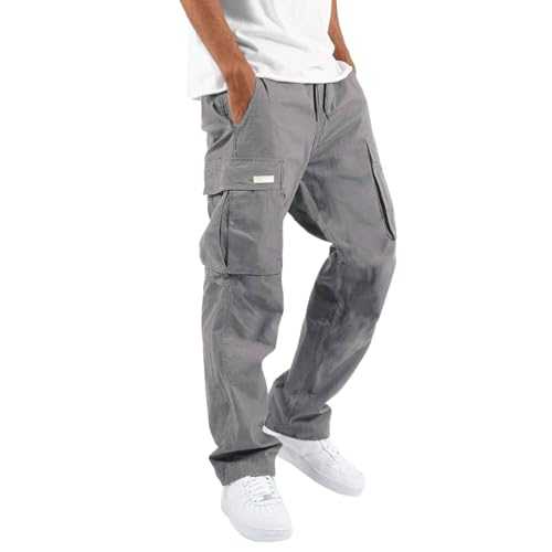 TOPJIAO Casual Trousers Men Mens Trousers Outdoor Elastic Waist Drawstring Pants with Pockets Mens Cargo Trousers Elasticated Waist Gardening Trousers Men's Outdoor Trousers Summer Work Trousers Men