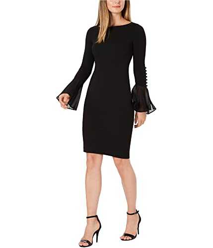 Calvin Klein Women's Solid Sheath with Chiffon Bell Sleeves Dress