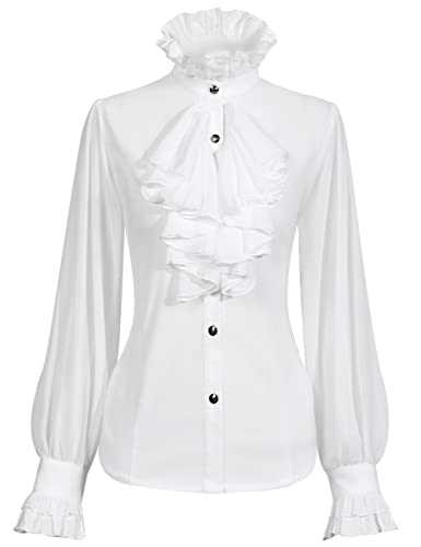 SUNGDOGIN Womens Victorian Vintage Long Sleeve Shirt Ruffle Stand Collar Blouse Gothic Medieval Tops