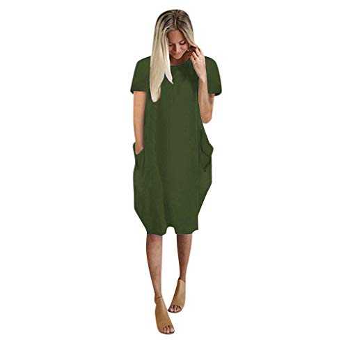 Womens Long Dresses Summer Oversized Dress Womens Pullover Sleeve Short Jumper Baggy Ladies Pocket Mini Women's Dress Swing Casual Dress