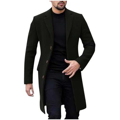 Zeiayuas Men's Trench Coat Work Business Jacket Casual Lapel Overcoat Winter Wool Mid Length Pea Coat Windproof Windbreaker Single Breasted Classic Stylish Business Casual Regular Fit Outwear
