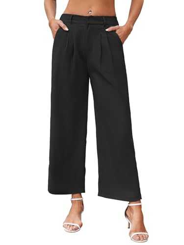 Women Business Pants with Pockets Comfy Elegant High Waisted Wide Leg Loose Work Trousers Formal Straight Palazzo Ladies Suit Trousers