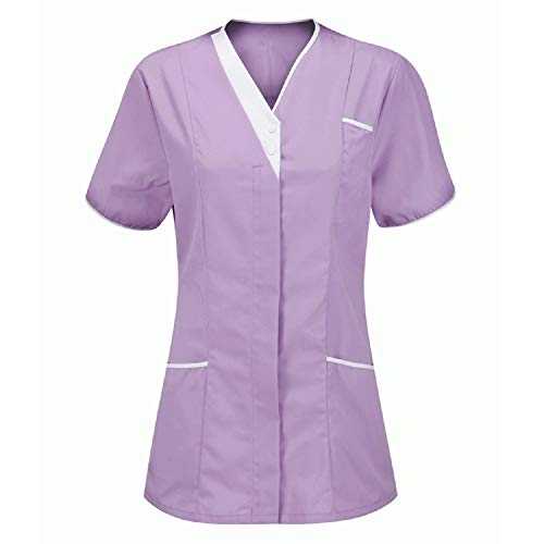 KaloryWee Womens Nurses Tunic Uniform Classic Solid Color V-Neck Short Sleeve Protective Clothing Tops Working Uniform Blouse