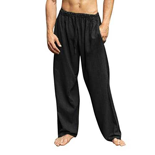 SKTIISN Linen Trousers Mens Cropped Men Sweatpants Sweatpants Men Sports Bottoms with Pockets S-XXL Loose Tracksuit Bottoms for Men Open Hem Warm Lined Trousers Causal Joggers Sweatpants