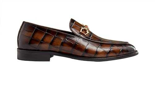 Men’s Handmade Croc Effect Real Leather Loafer Metal Buckle Wedding Dress Shoes