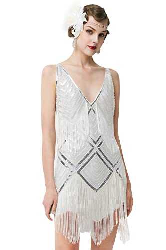 BABEYOND Women's 1920s Flapper Dress V Neck Slip Dress Roaring 20s Great Gatsby Dress for Party