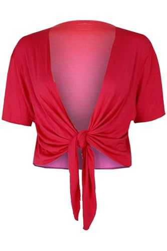 MBN Womens Ladies Front Tie Knot Short Sleeves Cardigan Bolero Wrap Shrug Crop Top