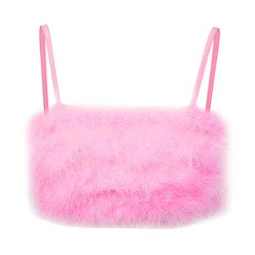 Women Sexy Tank Top Fuzzy Vest Faux Fur Bandeau Bra Top Waistcoat Spaghetti Strap Crop Top