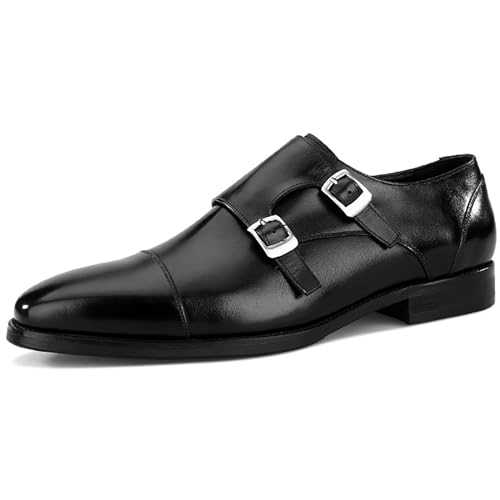 Mens Classic Polished Real Leather Single Monk Shoes Buckle Strap Slip on Smart Work Dress Loafer
