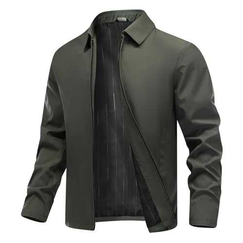 Mens Lightweight Casual Bomber Jacket Spring Windbreaker Baseball Sports Cargo Outwear Solid Color Green L