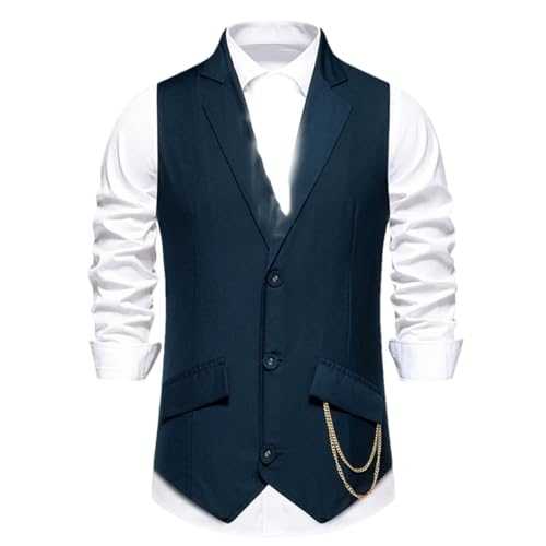 Men's Lapel Suit Vest Slim Fit Single Breasted Vest Chain Designer Dress Vest