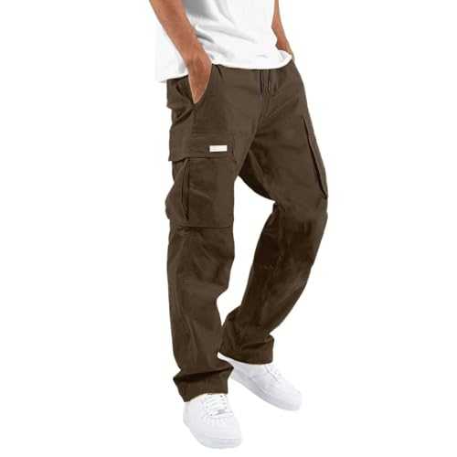 Men's Cargo Joggers with Multi Pockets Street Leisure Sports Pants Loose Fit Solid Colour Cargo Trousers Stretchy Drawstring Waist Work Trousers Straight Leg Jogging Bottoms Plus Size
