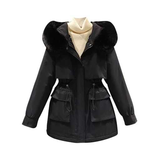 NSICBMNO Winter Coats For Women Uk Long Parka Coats Puffer Jackets With Fur Hood Quilted Jacket Hooded Padded Jackets Ladies Trench Coat Down Jacket Drawstring Plus Size
