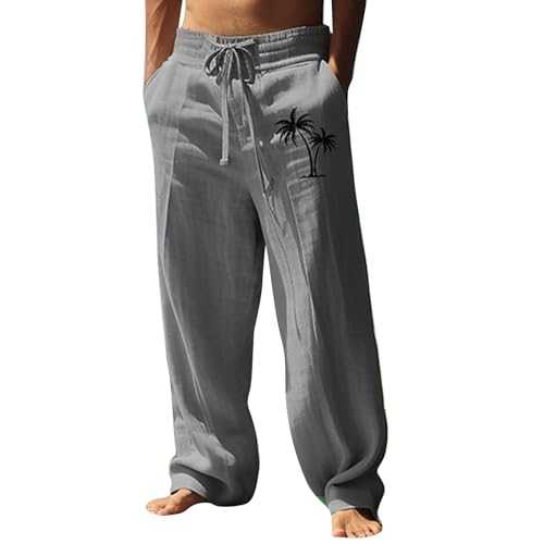 Mens Casual Stretch Beach Trousers Wide Leg Baggy Sweatpants Drawstring Printed Tracksuit Bottoms Smart Yoga Beach Pants Summer Trouser Comfortable Fit Jogging Bottoms for Camping Hiking