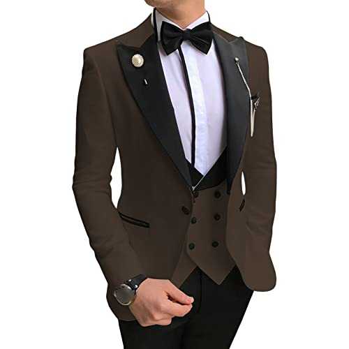 Men's Business Leisure Groom Banquet Suit Notch Lapel Wedding Prom Suits Tuxedos 3 Piece 1 Button Blazer Vest Pants