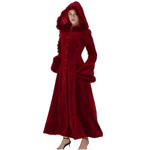 NSICBMNO Long Coat For Women Winter Jackets Faux Fur Coat Hooded Jacket Single Breasted Trench Coat With Fur Hood Ankle Length Coat A Line Jacket Vintage Fur Coats Warm Jackets Plus Size