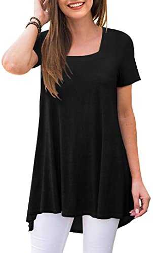 POPYOUNG Women's Summer Casual Short Sleeve Tunic Top for Leggings Crewneck Shirt Loose Blouse