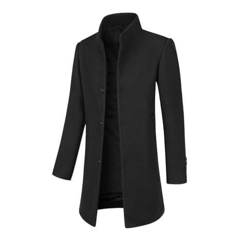 YOUTHUP Mens Wool Slim Coat, Black-Thin, XL
