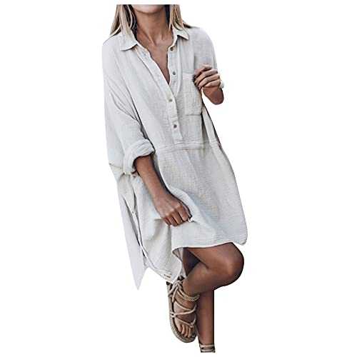 YOGALULU Dress for Women Solid Color Lapel Casual Fashion Loose Shirt Dresses Floral Summer Dress