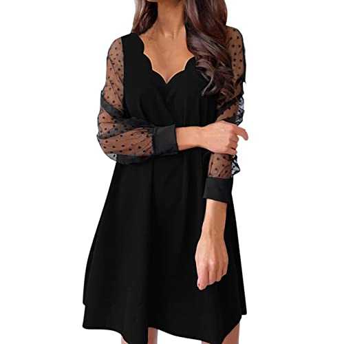 AMDOLE Summer Sundresses for Women Elegant Dress Printing Polka Dot Knee Dress Over Little Sleeve Dots Black Long Mesh Straight Women The Women's Dress Small Women Dresses