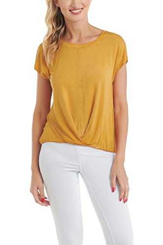 Cable & Gauge Women's Sport Garment Wash Cap Dolman Sleeve Crew Neck Tee, Twist Front