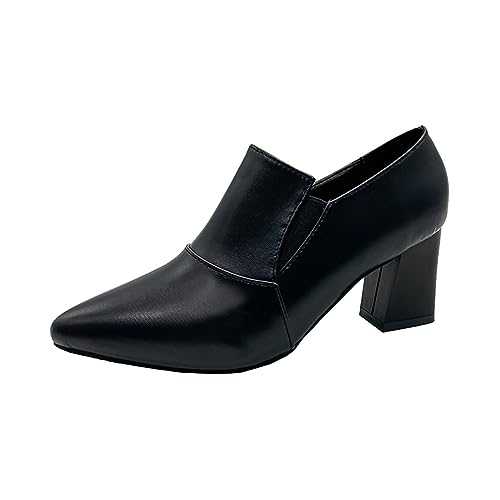 ERICAT Fashion Boots Women Chunky Heel Small Leather Shoes Autumn and Winter Short Boots Women's Boots British Retro Pointed Toe and Ankle Boots Black