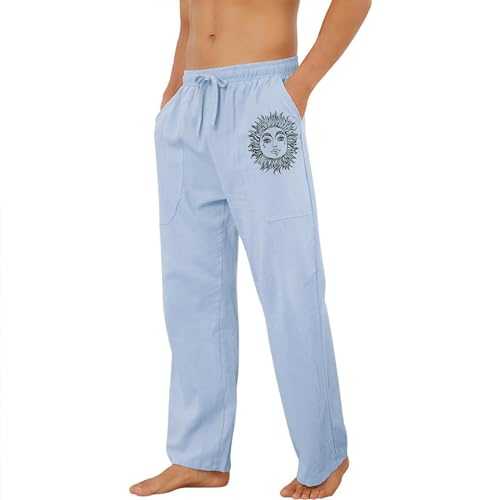 HELLORSOON Mens Casual Trousers,Baggy Pants Men Mens Suit Trousers with Drawstrings Pockets Beach Pants Comfortable Lightweight Pant Jogging Bottoms Men Cotton Linen Trouser