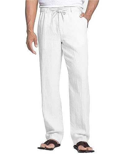 NANAMEEI Men's Cotton Linen Trousers Casual Trousers with Elastic Waist Men Loose Fit Trousers