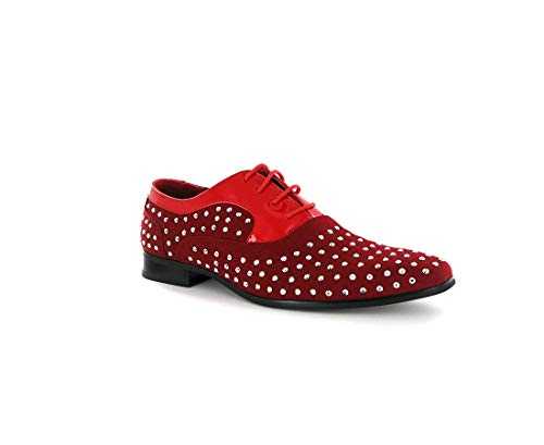 Rossellini Men's Studded Derby Loafers: Black Suede & Shiny, Red Suede & Shiny - Round Toe Oxford Loafers with Spangled Pattern, Perfect for Stylish Comfort
