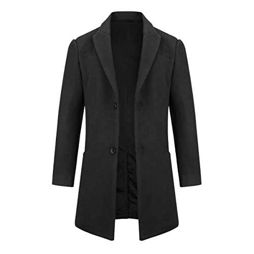 Allthemen Mens Wool Trench Coat Winter Warm Jacket Classic Long Woolen Overcoat Slim Fit Thickened Windbreaker