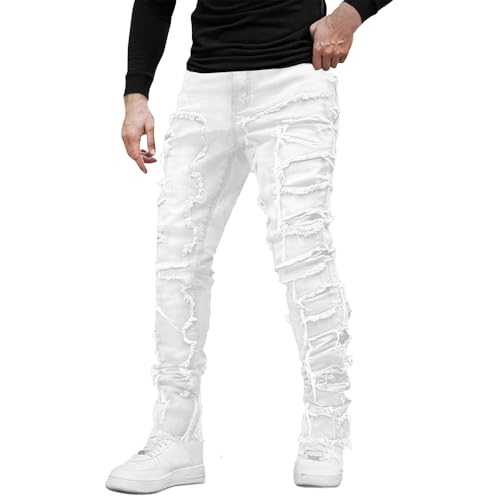 EVEDESIGN Y2K Stacked Jeans for Men - Slim Fit, Skinny and Ripped Streetwear Pants