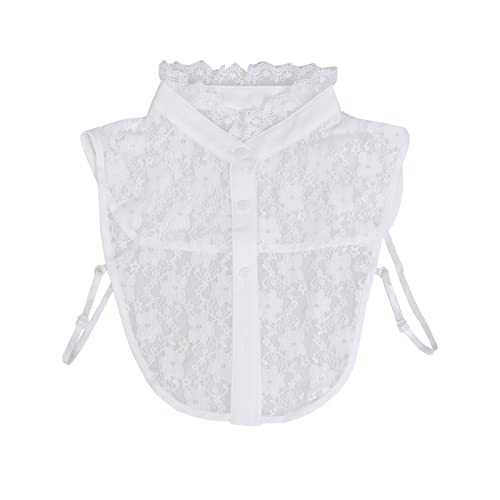NiceYnn Hollow Out Floral Lace Chiffon Removable Dickey False Collar, Women Half Shirt Blouse Top Detachable Fake Collar Pleated Neckline