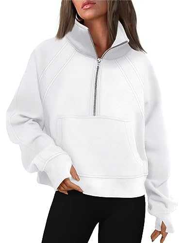 LACOZY Womens Half Zip Cropped Sweatshirt Fleece Lined High Neck Pullover Long Sleeve Crop Sweater Top