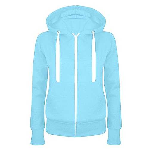 Zip Up Hoodies For Women UK Lightweight Ladies Pain Zip Up Hoodie Women Fleece Hooded Top Long Sleeves Drawstring Sweatshirts Coats With Pocket Casual Jacket Warm Hooded Jumper Autumn