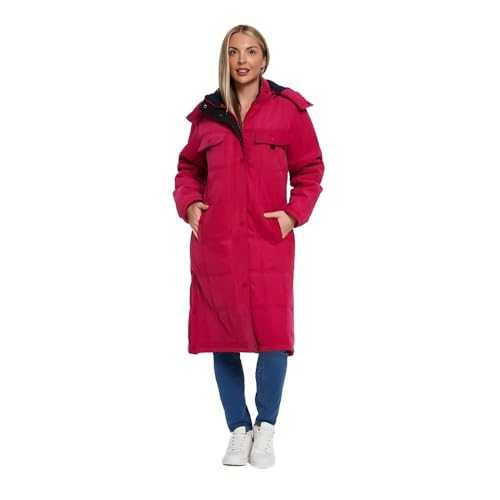 Women's Winter Long Quilted Jacket | Hooded, Long Sleeve, Zip & Press Stud, Warm and Waterproof Womenswear Winter Coat in Sizes 10-24