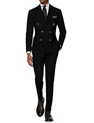 Frank Men's 2-Piece Suit Peaked Lapel Double Breast Tuxedo Slim Fit Dinner Jacket & Trousers