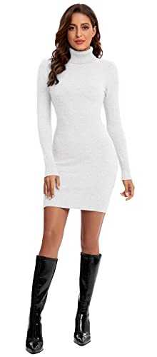 Avancel Women's Knitted Winter Dress Long Sleeve Jumper Dresses Knee-Length Elegant Turtleneck Dress Autumn