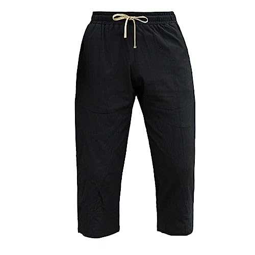 Cocila Summer Thin Cotton and Capris Men's Large Loose Wide Leg Pants L Bench Cargo Trousers Track Suit Bottoms Men Black Trousers Men Loose Fit Elastic Waist Pants for Men